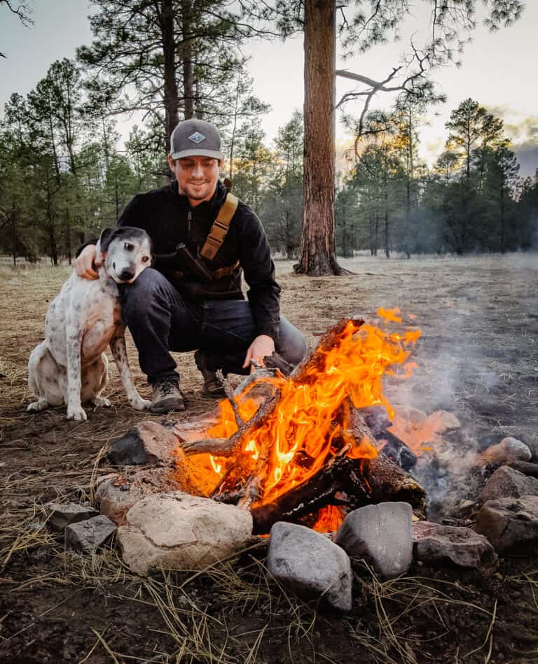 Gunner and Jake by the camp fire