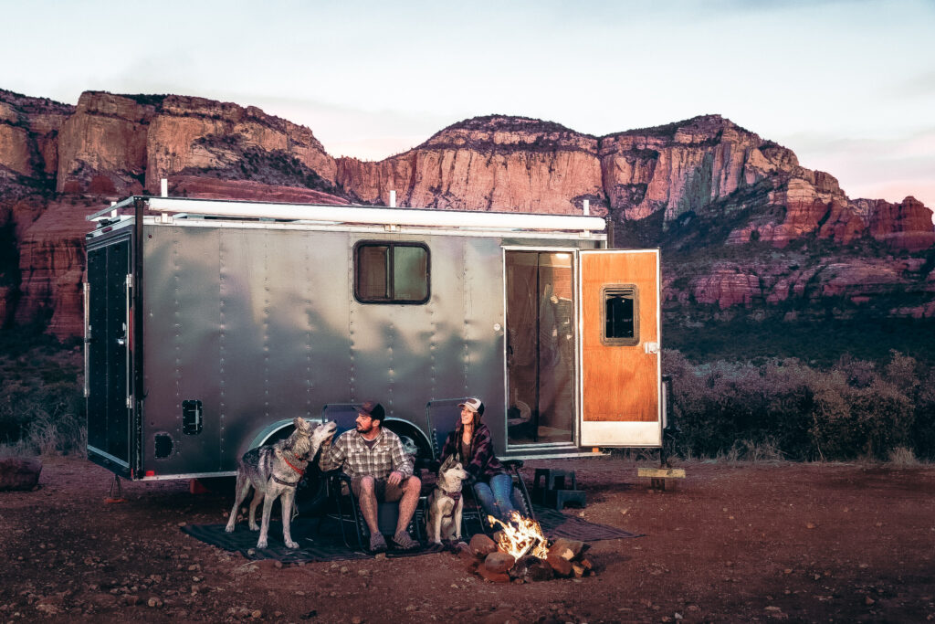 Jake and Nicoll and their Cargo Trailer Camper