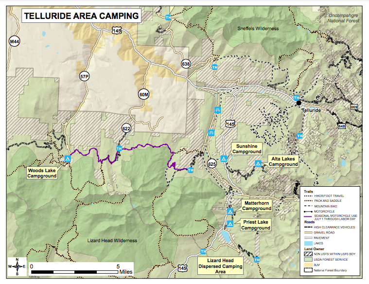 Telluride Map of Camping Locations